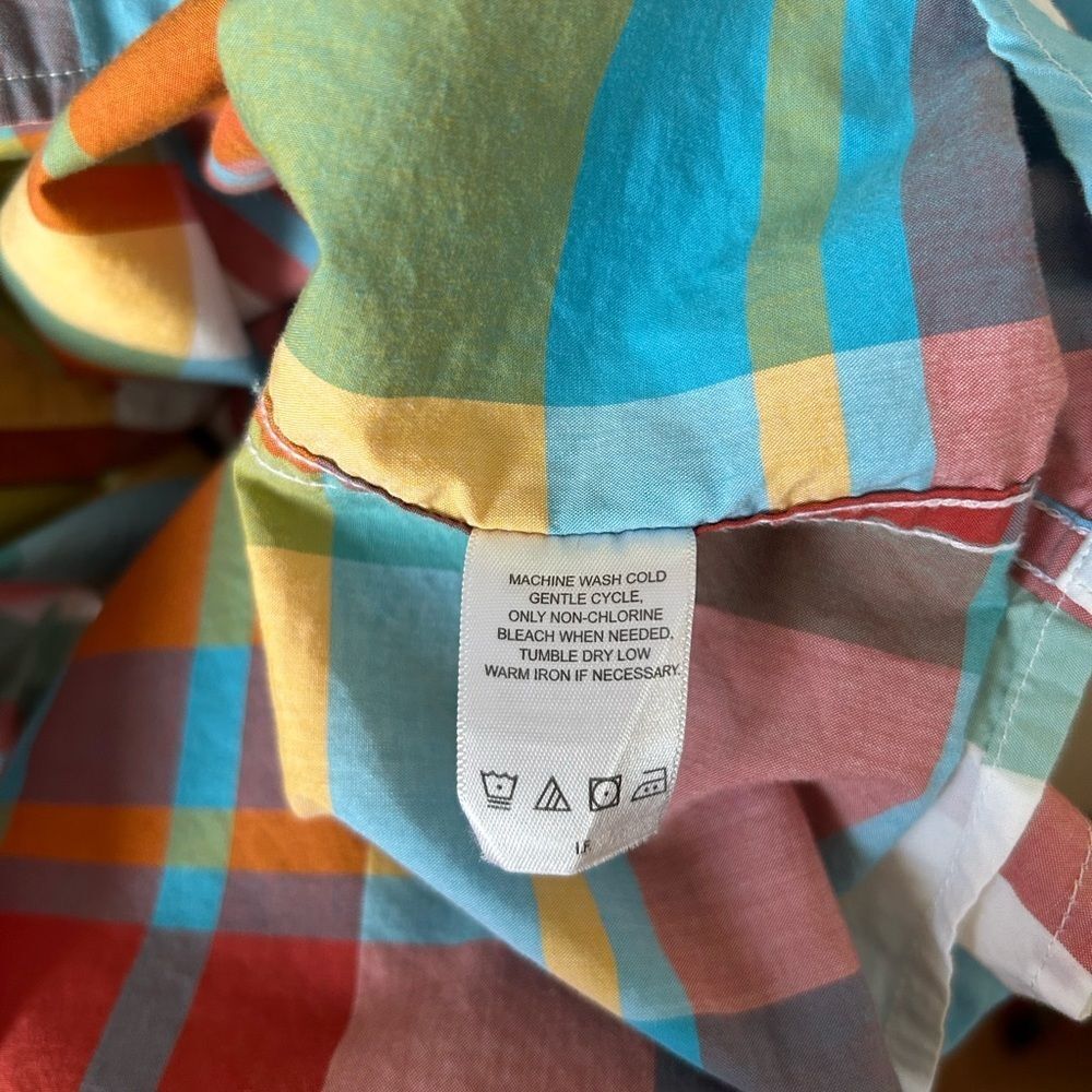 Colorful Cotton Poplin Madras Plaid Shirt Southern Pines Blue Pink Yellow Mens L - Picture 10 of 13
